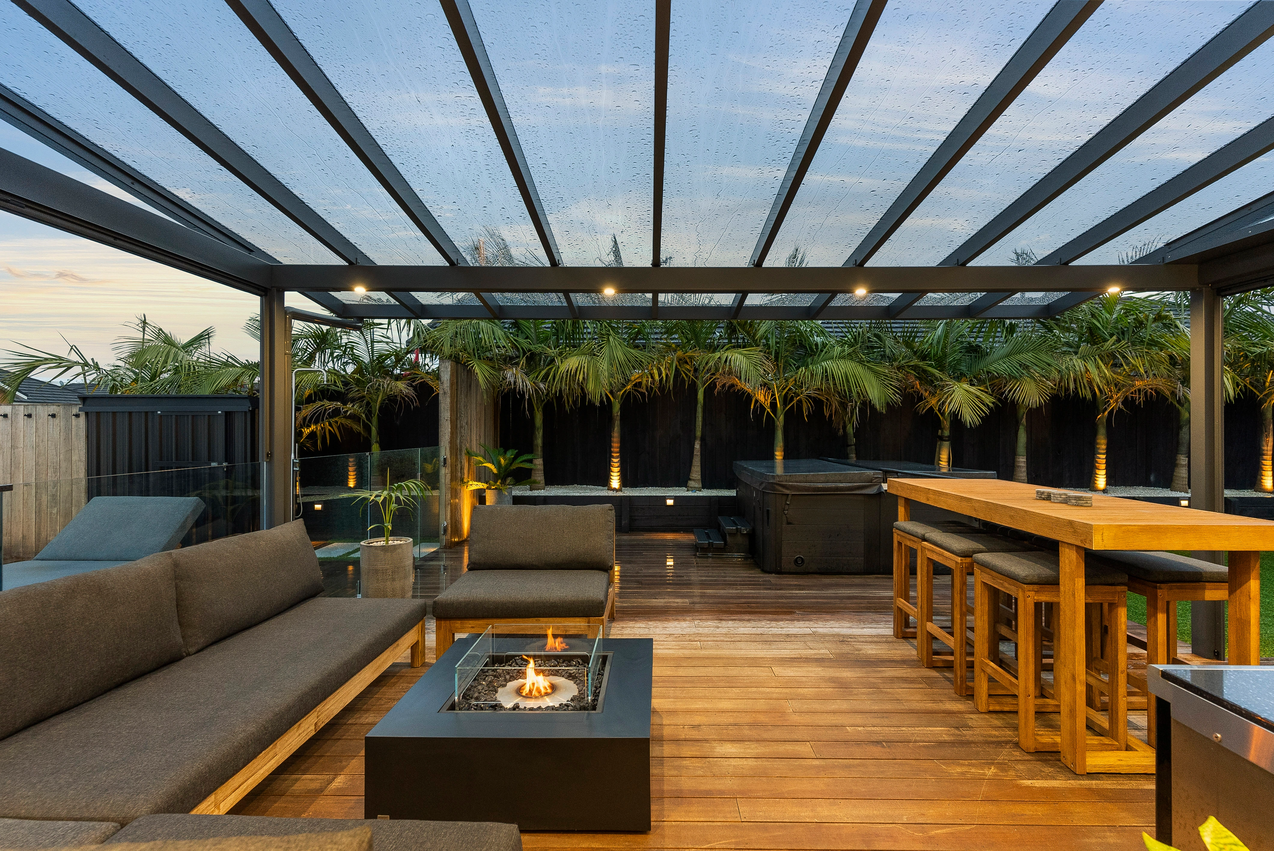 Galaxy aluminium pergola over a furnished outdoor area
